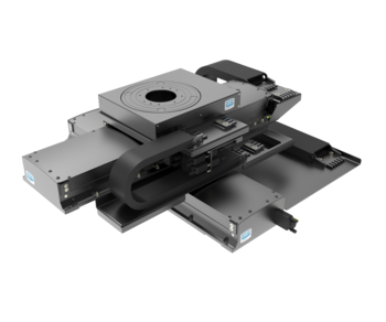 XY-Phi positioning system with 66 mm aperture (clean room) | XY linear motor, profile rail | Phi belt, DC Motor | Travel 300 x 300 mm x 360°