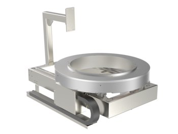 X-Rz positioning system (cleanroom ISO 4) | X stepper motor, ball screw, motor encoder | Theta belt drive, angular scale | aperture 12" / 340 mm | travel 205 mm × 360°